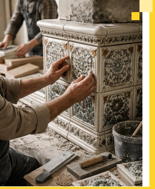 Изразцовые камины под ключ в Подольске: проект и монтаж