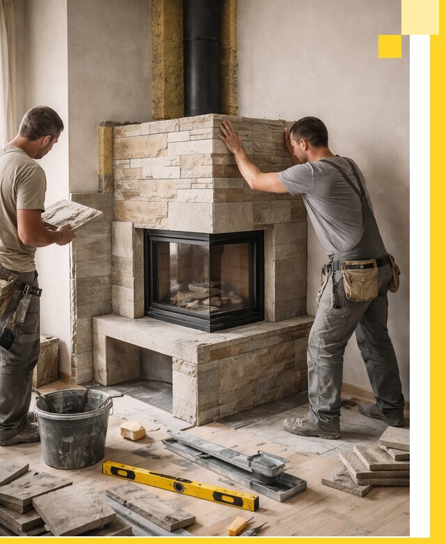 Угловые камины под ключ проект, монтаж и отделка в Подольске