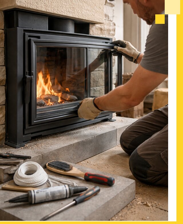 Производство, монтаж и доставка каминов со стеклом в Подольске