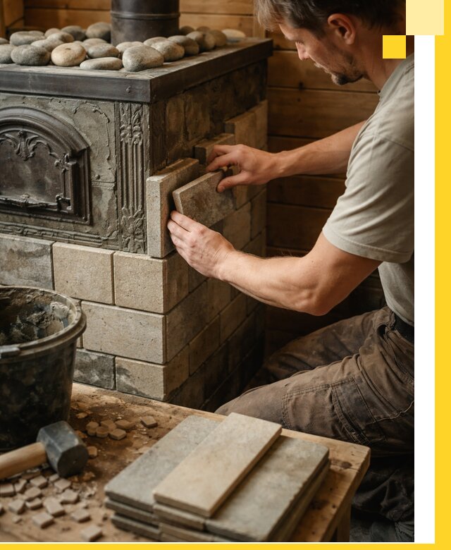 Облицовка банных печей в Подольске профессиональная отделка