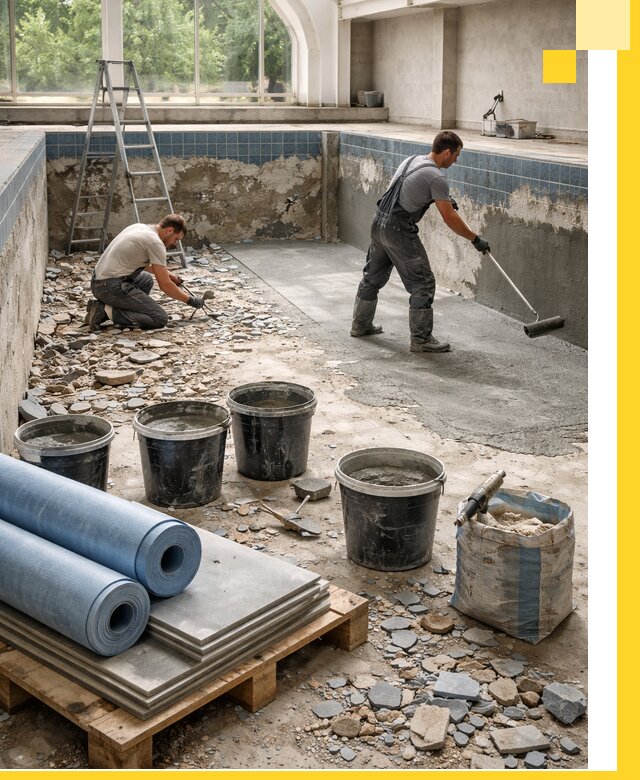 Реконструкция бассейнов в Подольске: ремонт, гидроизоляция