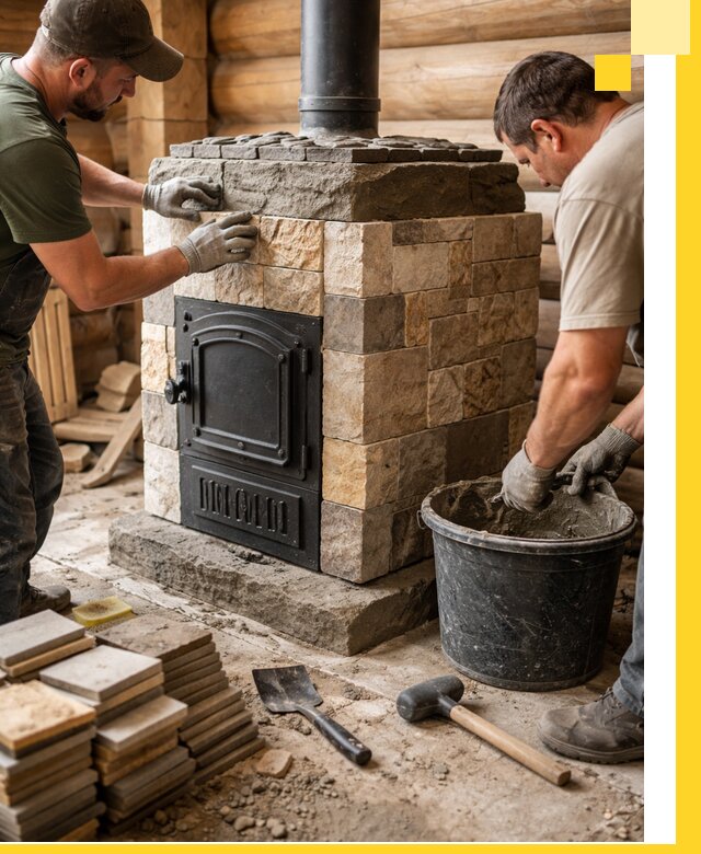 Облицовка банной печи под ключ в Подольске: камень и плитка