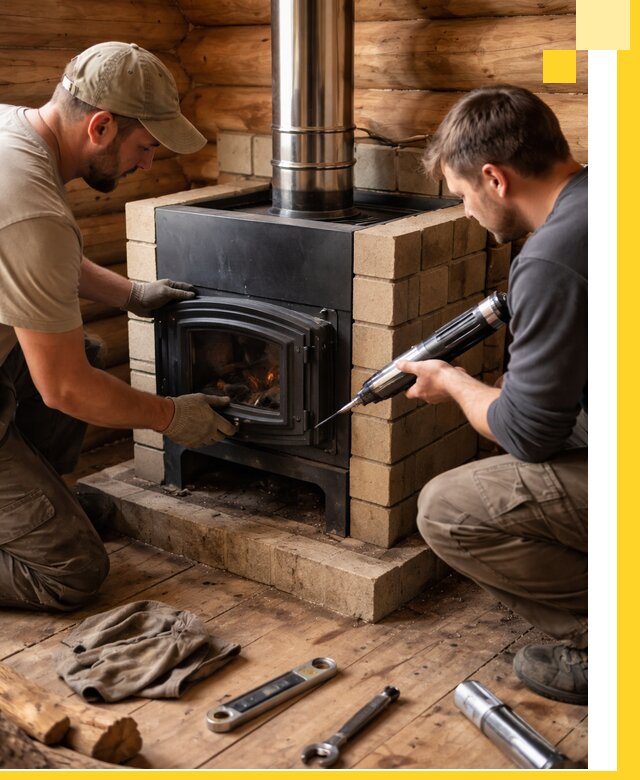 Монтаж и установка печи в бане под ключ с гарантией в Подольске