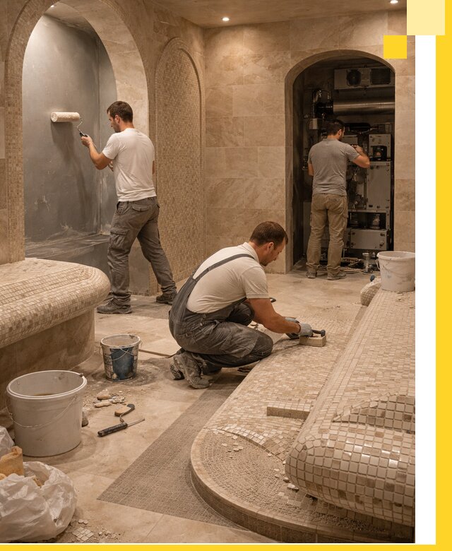 Строительство бани с хамамом и бассейном под ключ в Подольске