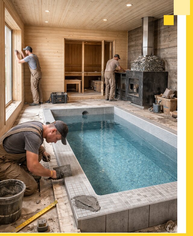 Проект бани с бассейном и сауной в Подольске под ключ