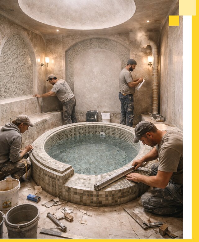 Профессиональное строительство хамама с бассейном в Подольске под ключ