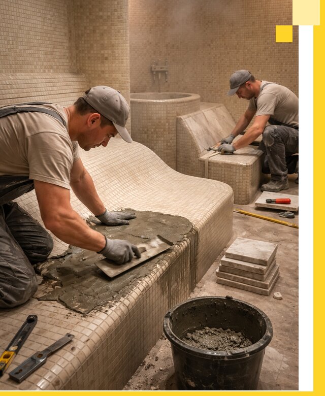 Лежаки для хамама под ключ в Подольске, проект и монтаж