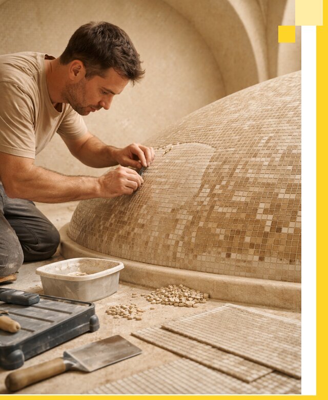 Профессиональная укладка мозаики для хамама под ключ в Подольске