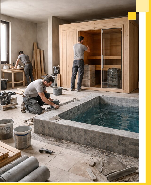 SPA зоны под ключ с бассейном сауной и печью в Подольске